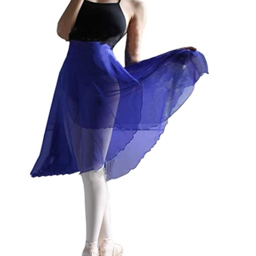 Sheer Wrap Ballet Dance Skirt Navy Blue